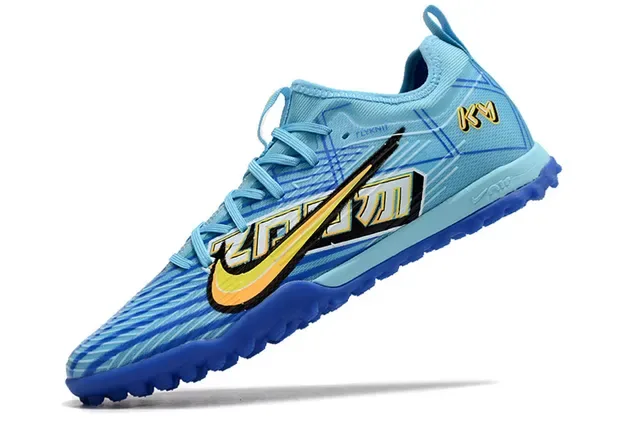 Nike Blue Yellow Light Flyknit Upper Vibrant Graphic Overlay Turf Soccer Shoes 3