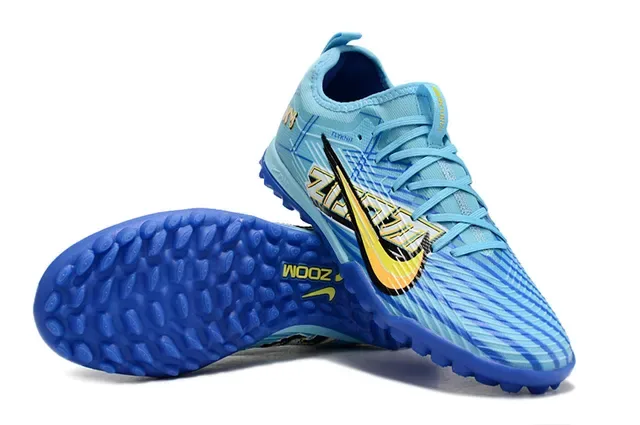 Nike Blue Yellow Light Flyknit Upper Vibrant Graphic Overlay Turf Soccer Shoes 4