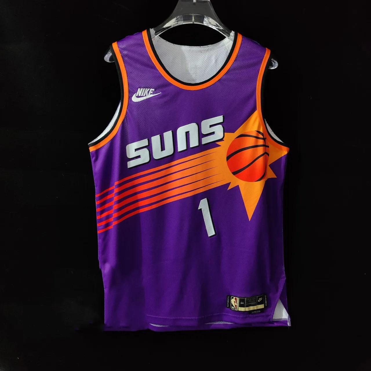 Nike Booker Classic Purple Orange Mesh Construction Swingman Cut जर्सी 3