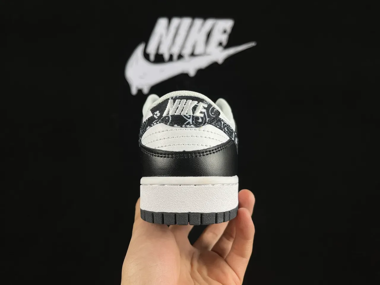 Nike Dunk Low Bandana Print Black White Lifestyle Sneakers 6