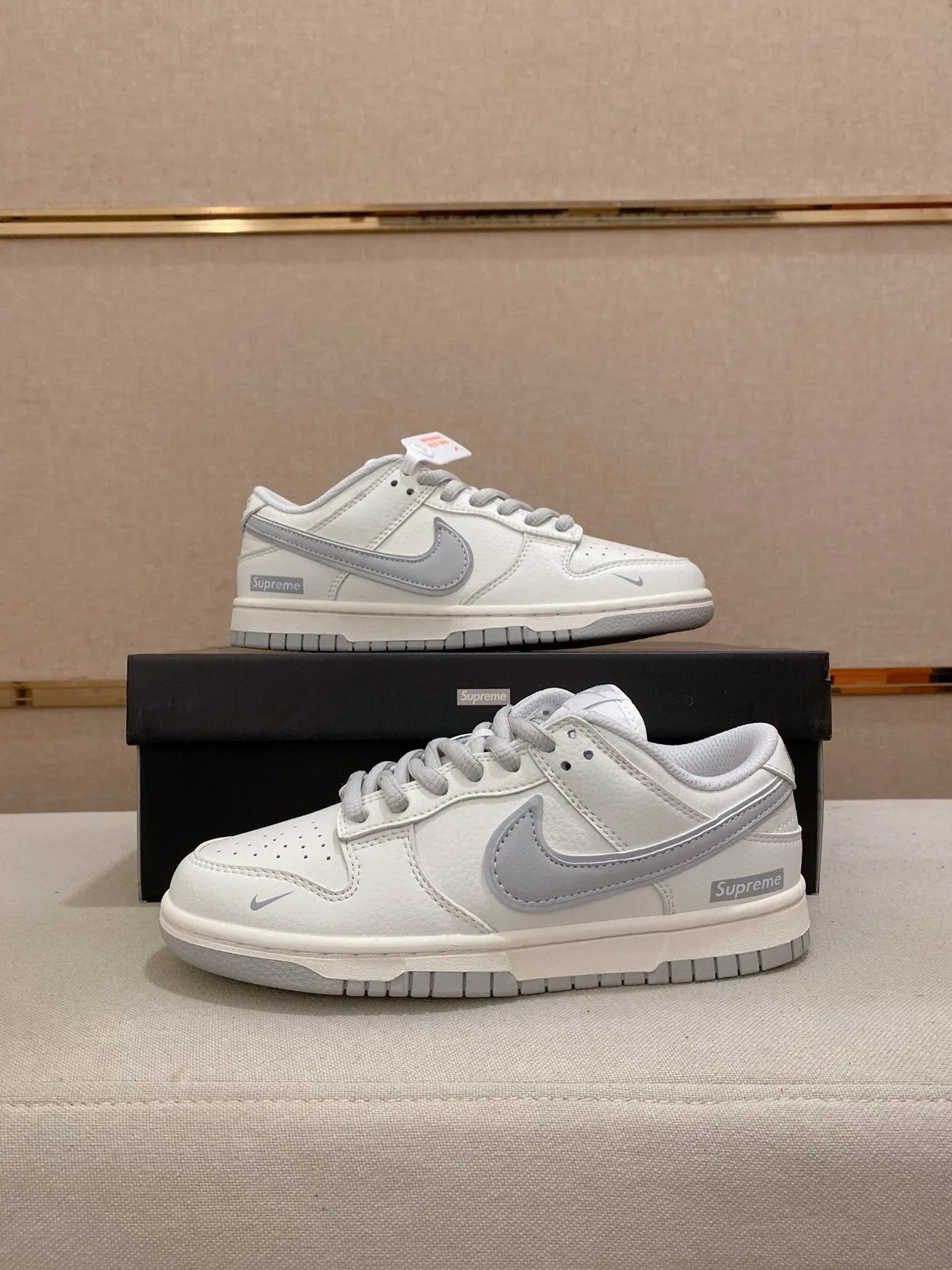 Nike Dunk Low সাদা ধূসর Supreme স্কেটবোর্ড জুতা 6