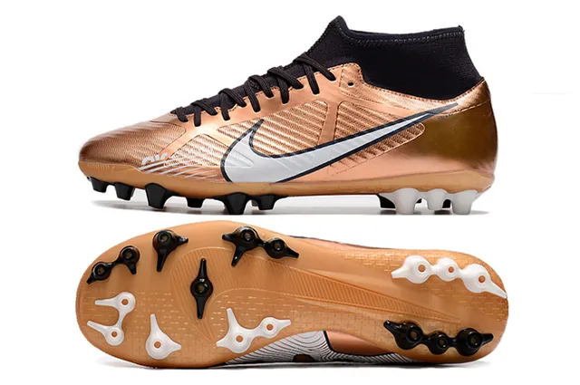 Nike ذهبي أسود معدني نحاسي علوية عالية القطع كمة جوارب أرض صلبة أحذية كرة القدم 9