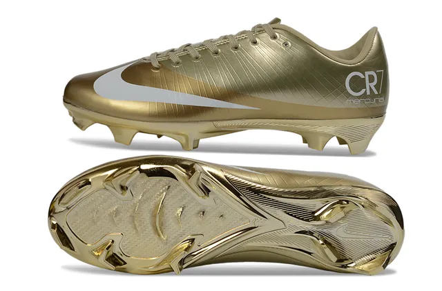 Nike حذاء كرة القدم ذهبي أبيض إنهاء معدني منخفض القطع أرض صلبة 6