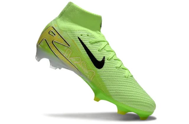Nike Verde Preto Alto-Corte Tricô Superior Asimétrico Cadarços Terra Firme Sapatos de Futebol 2