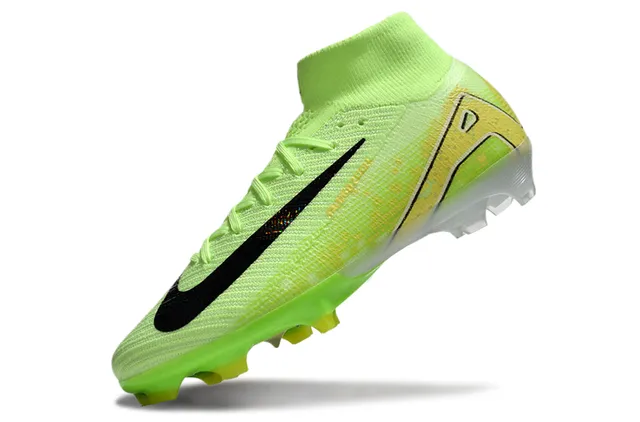 Nike Verde Preto Alto-Corte Tricô Superior Asimétrico Cadarços Terra Firme Sapatos de Futebol 3