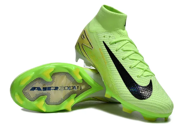 Nike Verde Preto Alto-Corte Tricô Superior Asimétrico Cadarços Terra Firme Sapatos de Futebol 4