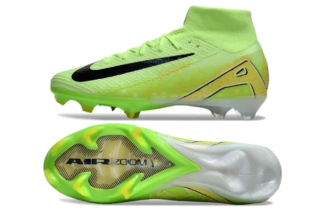 Nike Verde Preto Alto-Corte Tricô Superior Asimétrico Cadarços Terra Firme Sapatos de Futebol 6