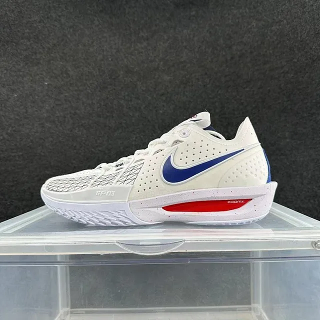 Nike GT-03 أبيض أزرق مثقوب علوي Swoosh Overlay أحذية كرة سلة 2