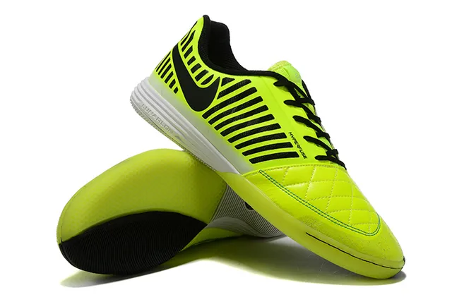 Nike Hypervenom Phantom Indoor Amarelo Preto acolchoado sintético upper sobreposição lateral listrada interior tênis de futebol 3