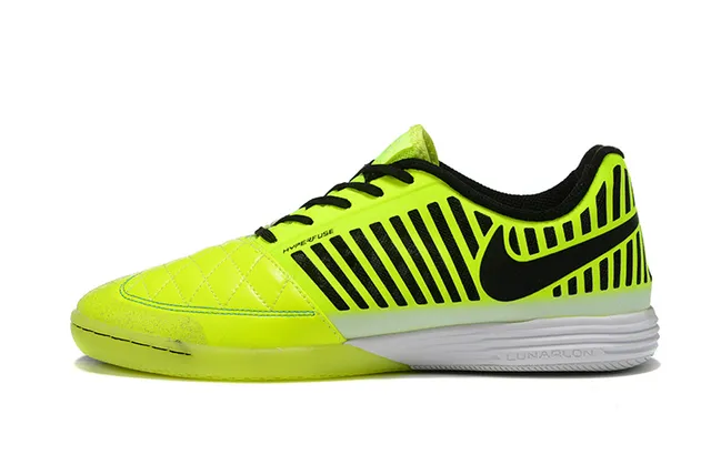 Nike Hypervenom Phantom Indoor Amarelo Preto acolchoado sintético upper sobreposição lateral listrada interior tênis de futebol 7