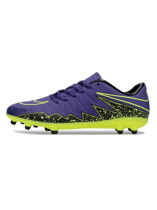 Nike HyperVenom بنفسجي أصفر منخفض القطع علوي اصطناعي نمط شيفرون طبقة مقدمة أرضية ثابتة أحذية كرة القدم 3