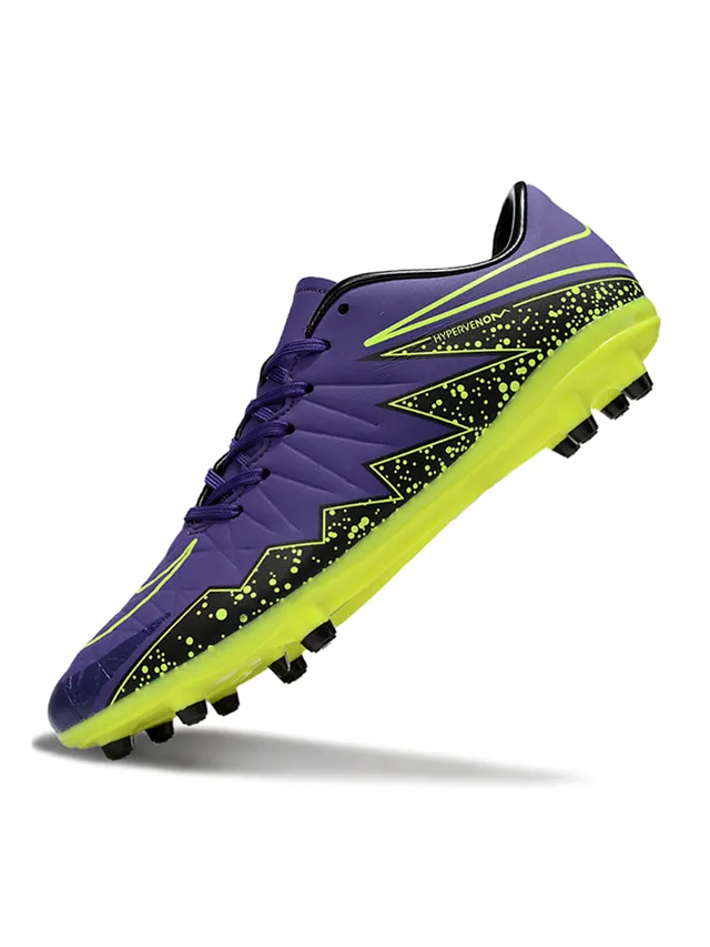 Nike HyperVenom بنفسجي أصفر منخفض القطع علوي اصطناعي نمط شيفرون طبقة مقدمة أرضية ثابتة أحذية كرة القدم 4