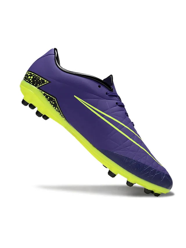 Nike HyperVenom بنفسجي أصفر منخفض القطع علوي اصطناعي نمط شيفرون طبقة مقدمة أرضية ثابتة أحذية كرة القدم 7