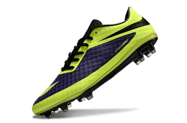 Nike HyperVenom पीला बैंगनी लो-कट सिंथेटिक अपर टेक्स्चर्ड ग्रिड मिडफुट पैनल फर्म-ग्राउंड फुटबॉल जूते 3