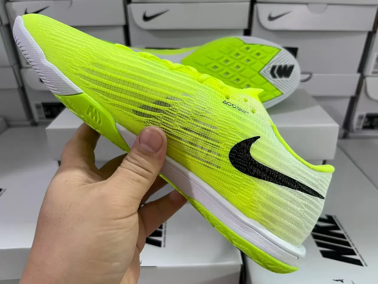 Nike Mercurial Flyweave Ultra Neon Yellow Black Indoor Soccer Shoes 4