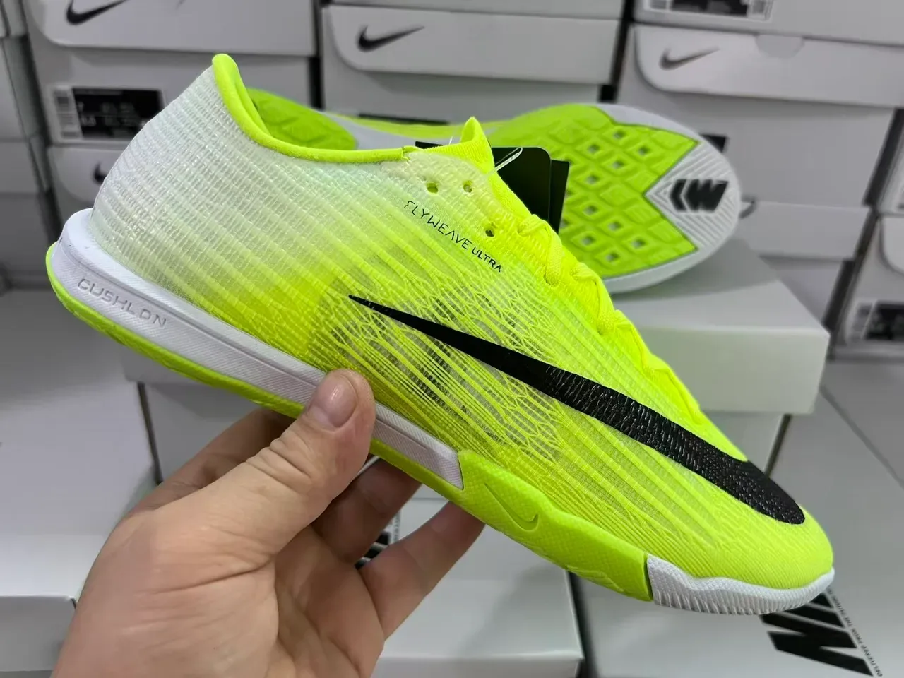 Nike Mercurial Flyweave Ultra Neon Yellow Black Indoor Soccer Shoes 6