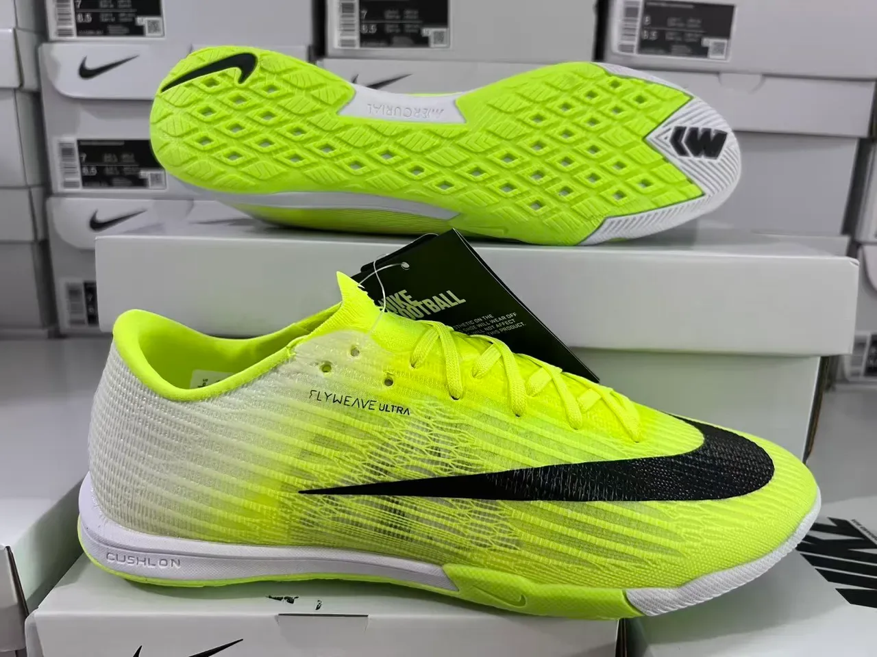 Nike Mercurial Flyweave Ultra Neon Yellow Black Indoor Soccer Shoes 7