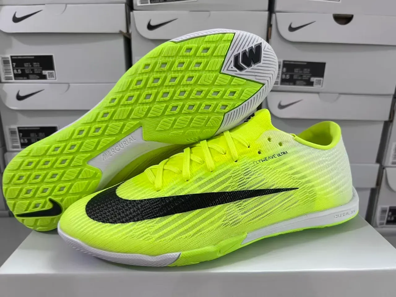 Nike Mercurial Flyweave Ultra Neon Yellow Black Indoor Soccer Shoes 8