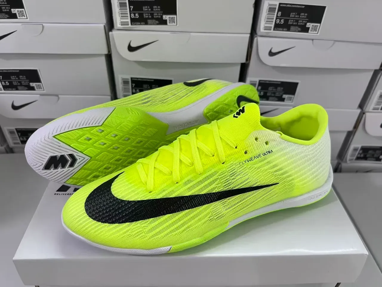 Nike Mercurial Flyweave Ultra Neon Yellow Black Indoor Soccer Shoes 9