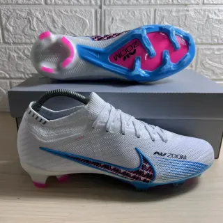 Nike Mercurial Vapor Air Zoom Branco Azul Rosa Chuteira de Futebol para gramado firme
