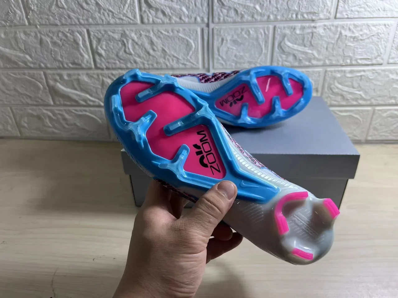 Nike Mercurial Vapor Air Zoom Blanco Azul Rosa Zapatillas de fútbol para terreno firme 3