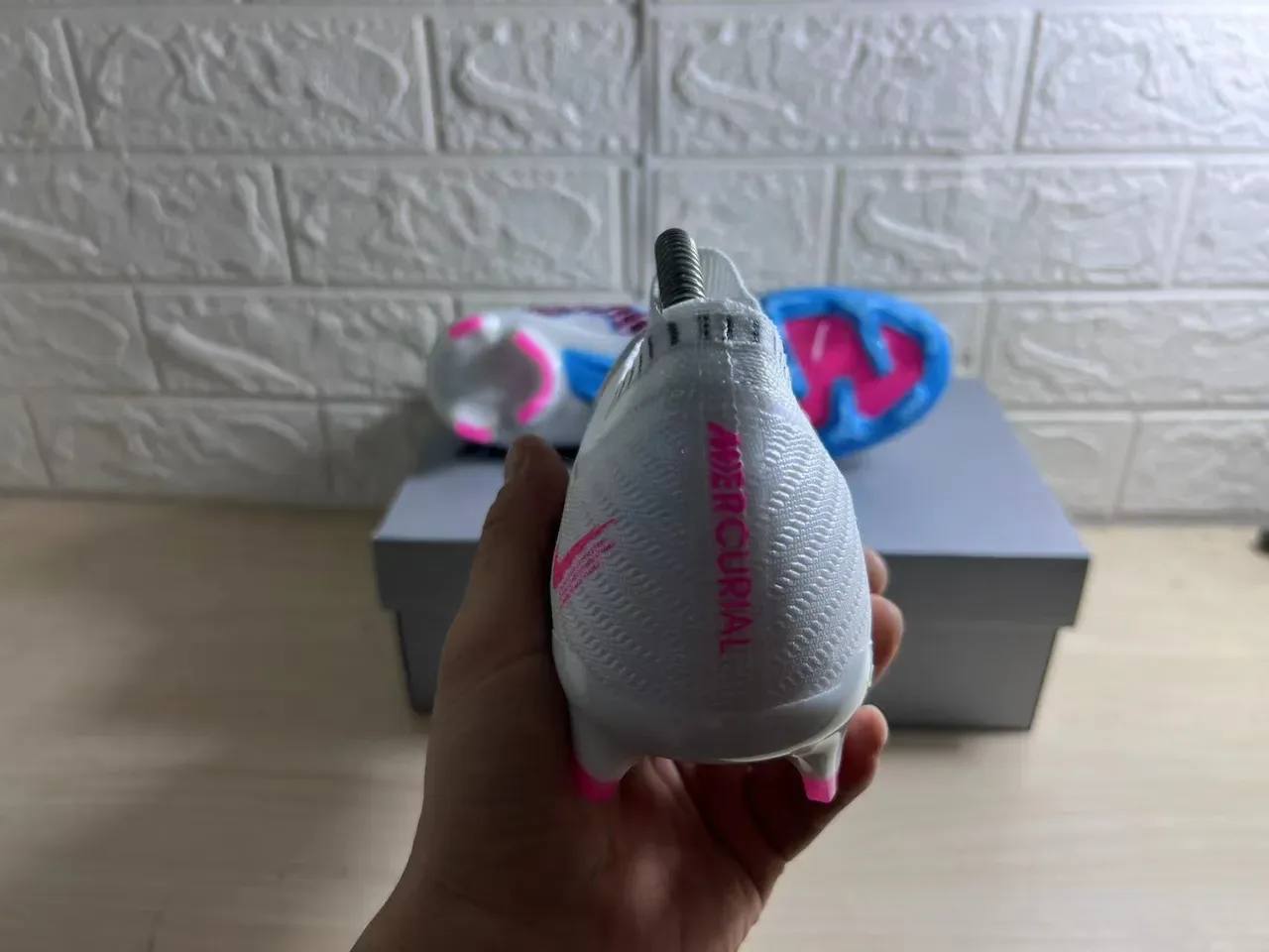 Nike Mercurial Vapor Air Zoom Blanco Azul Rosa Zapatillas de fútbol para terreno firme 4