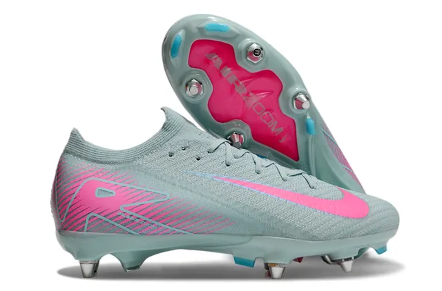 Nike Mercurial Vapor Cinza Rosa Flyknit Upper Cadarços assimétricos Firm-Ground Sapatos de futebol 4