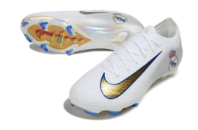 Nike Mercurial Vapor White Gold Blue Real Madrid Firm-Ground Soccer Shoes 4