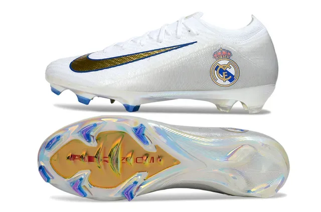 Nike Mercurial Vapor White Gold Blue Real Madrid Firm-Ground Soccer Shoes 6