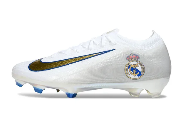 Nike Mercurial Vapor White Gold Blue Real Madrid Firm-Ground Soccer Shoes 7