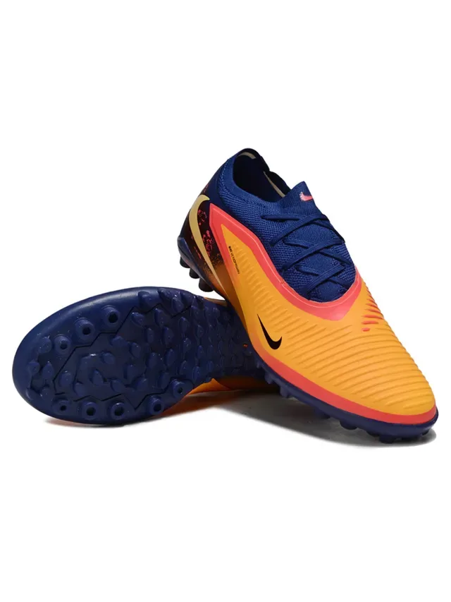 Nike Sapatos de futebol Low-Cut com upper em malha sintética color azul marinho laranja sola Reactx cushioned para gramado artificial 4
