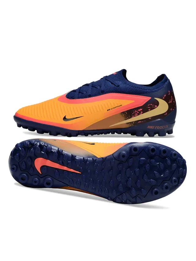 Nike Sapatos de futebol Low-Cut com upper em malha sintética color azul marinho laranja sola Reactx cushioned para gramado artificial 6