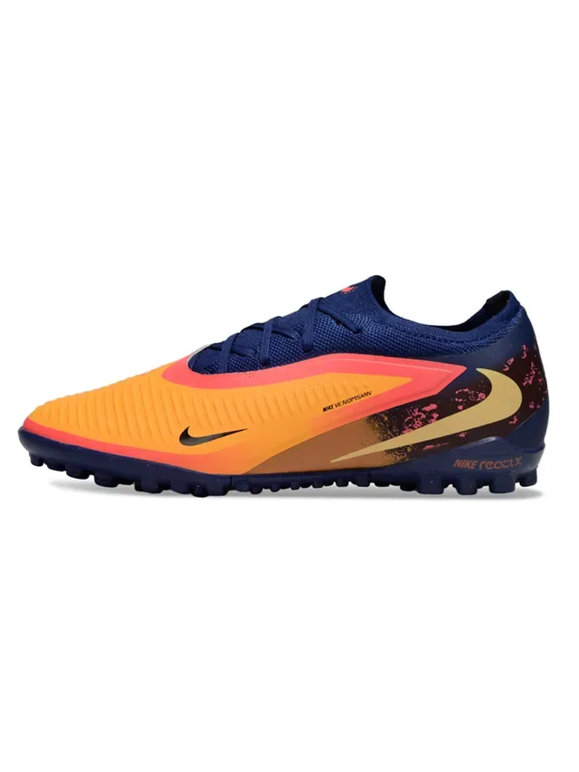 Nike Sapatos de futebol Low-Cut com upper em malha sintética color azul marinho laranja sola Reactx cushioned para gramado artificial 7