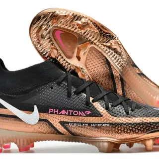 Nike Phantom GT কালো সোনা হাই-কাট নিট কলার অসমমিত লেসিং ফার্ম-গ্রাউন্ড সকার শোজ