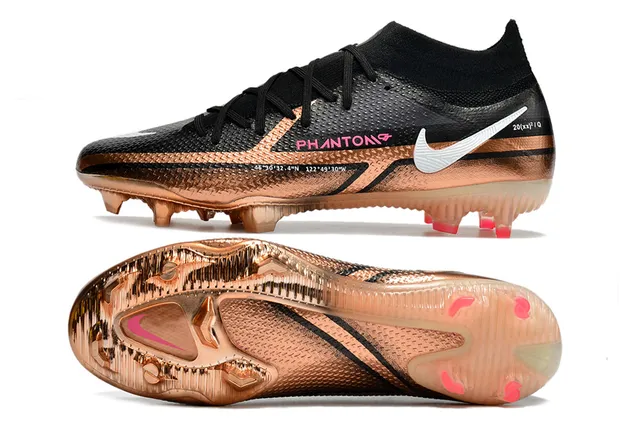 Nike Phantom GT কালো সোনা হাই-কাট নিট কলার অসমমিত লেসিং ফার্ম-গ্রাউন্ড সকার শোজ 2