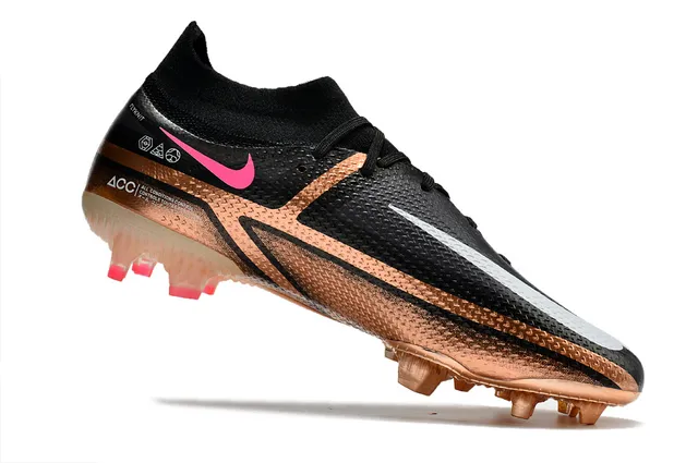 Nike Phantom GT কালো সোনা হাই-কাট নিট কলার অসমমিত লেসিং ফার্ম-গ্রাউন্ড সকার শোজ 3