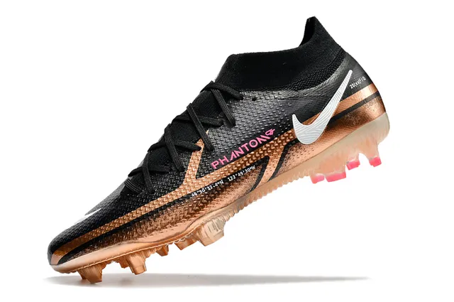Nike Phantom GT কালো সোনা হাই-কাট নিট কলার অসমমিত লেসিং ফার্ম-গ্রাউন্ড সকার শোজ 4