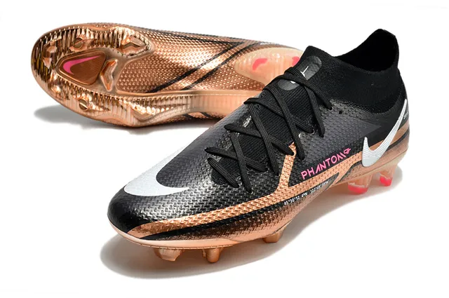 Nike Phantom GT কালো সোনা হাই-কাট নিট কলার অসমমিত লেসিং ফার্ম-গ্রাউন্ড সকার শোজ 6