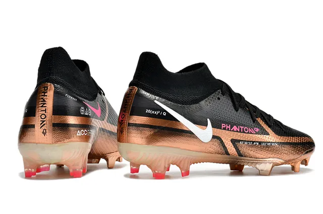 Nike Phantom GT কালো সোনা হাই-কাট নিট কলার অসমমিত লেসিং ফার্ম-গ্রাউন্ড সকার শোজ 7