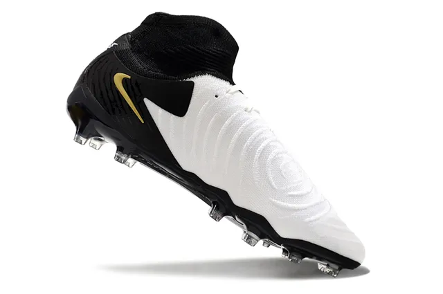 Nike Phantom GT Preto Branco Alto Corte Colar Ajuste Meia Solo Firme Sapatos de Futebol 2