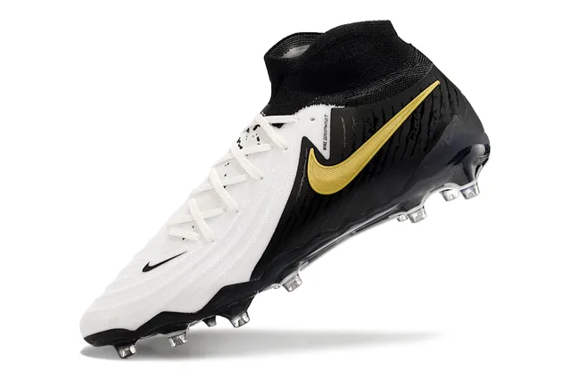 Nike Phantom GT Preto Branco Alto Corte Colar Ajuste Meia Solo Firme Sapatos de Futebol 3