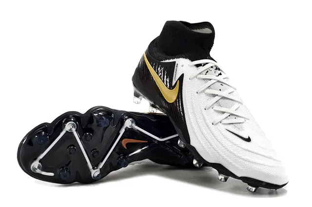 Nike Phantom GT Preto Branco Alto Corte Colar Ajuste Meia Solo Firme Sapatos de Futebol 4