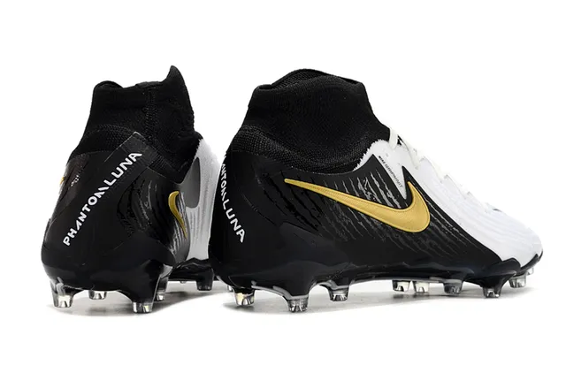 Nike Phantom GT Preto Branco Alto Corte Colar Ajuste Meia Solo Firme Sapatos de Futebol 5