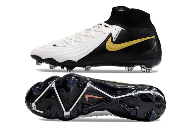 Nike Phantom GT Preto Branco Alto Corte Colar Ajuste Meia Solo Firme Sapatos de Futebol 6