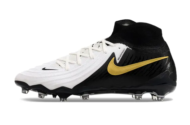 Nike Phantom GT Preto Branco Alto Corte Colar Ajuste Meia Solo Firme Sapatos de Futebol 7