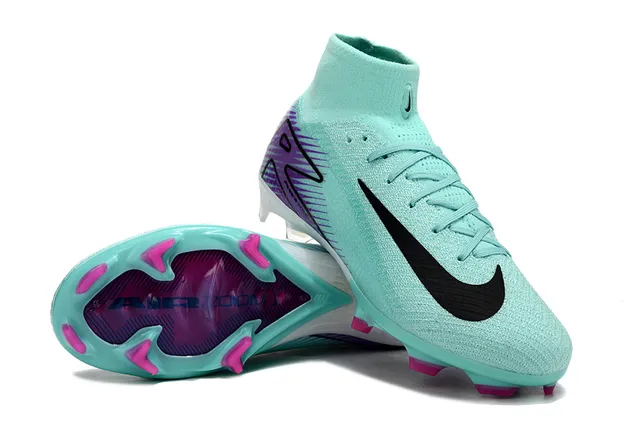 Nike Phantom GT Bleu Violet Haut-Coupé Flyknit Supérieur Intégré Sock Collar Firm-Ground Chaussures de Football 4