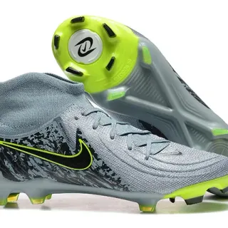 Nike Phantom GT Gris Vert Col Haut Ajusté Chaussant Terrain Ferme Chaussures de Football