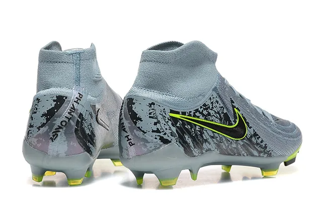 Nike Phantom GT Gris Vert Col Haut Ajusté Chaussant Terrain Ferme Chaussures de Football 2