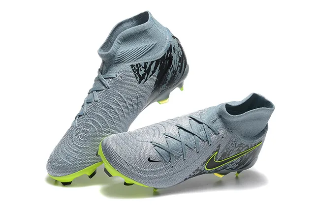 Nike Phantom GT Gris Vert Col Haut Ajusté Chaussant Terrain Ferme Chaussures de Football 3