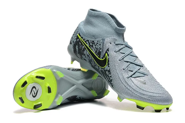 Nike Phantom GT Gris Vert Col Haut Ajusté Chaussant Terrain Ferme Chaussures de Football 6